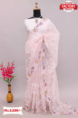 Light Pink Organza Lucknowi Work Saree