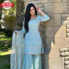 Sky Blue Partywear Kurtha Sharara Dupatta Set