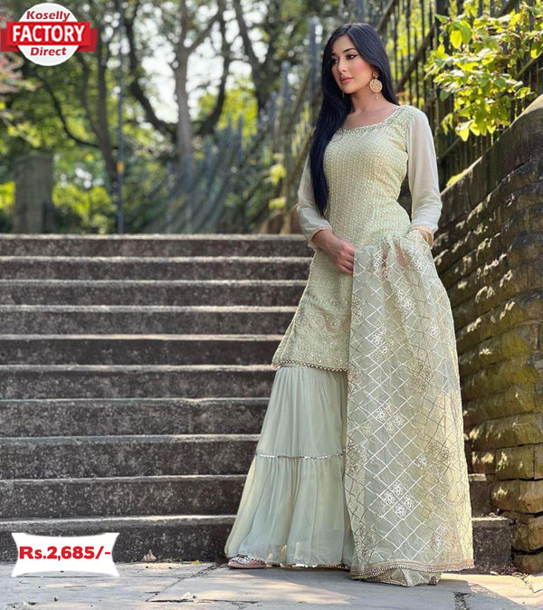 Olive Green Partywear Kurtha Sharara Dupatta Set