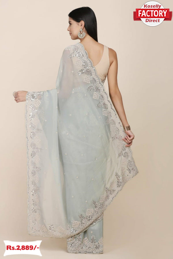 Baby Blue Organza Fancy Embroidered Saree