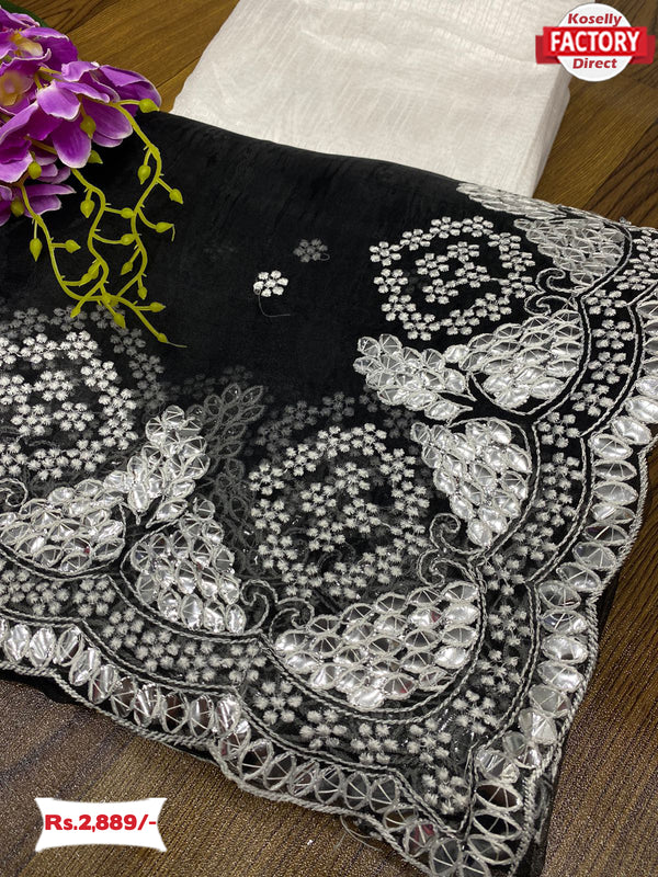 Black Organza Fancy Embroidered Saree