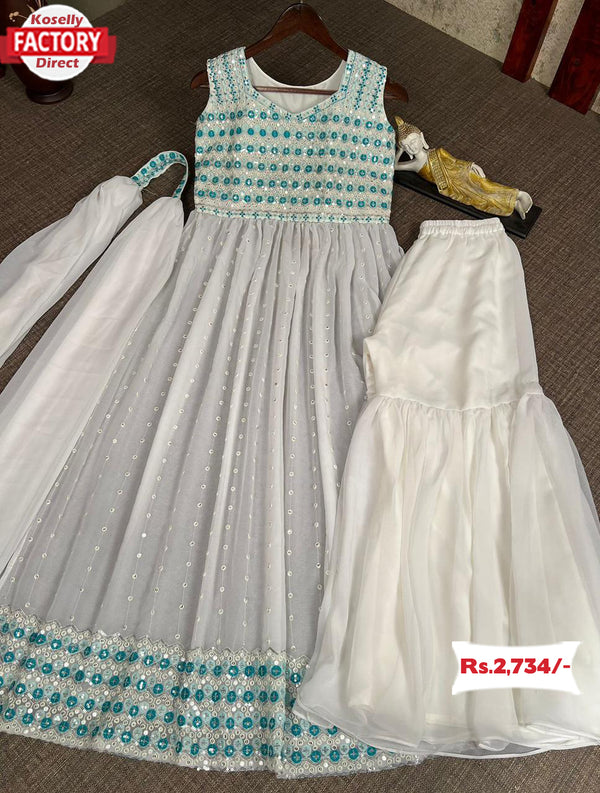 White Designer Kurtha Sharara Dupatta Set