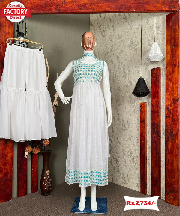 White Designer Kurtha Sharara Dupatta Set