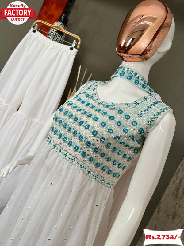 White Designer Kurtha Sharara Dupatta Set