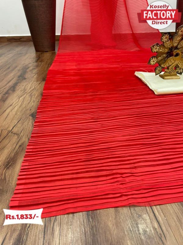 Red Georgette Pleated Saree