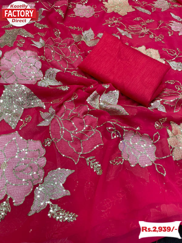 Candy Pink Fancy Partywear Georgette Saree