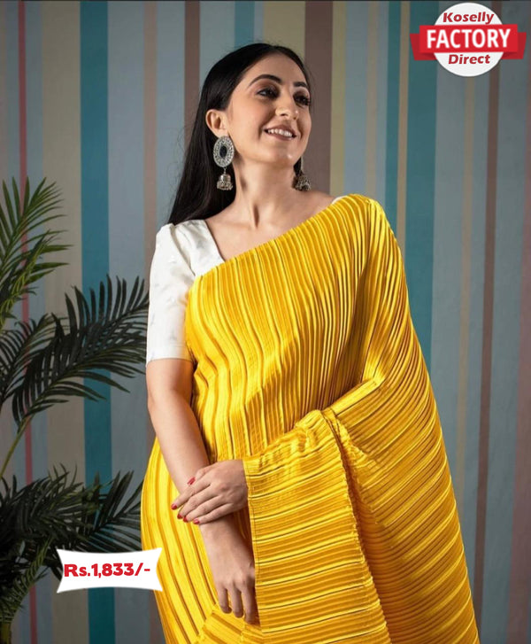Yellow Georgette Pleated Saree