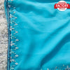 Sky Blue Blooming Chiffon Hand-work Partywear Saree
