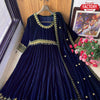 Navy Blue Velvet Embroidered Gown