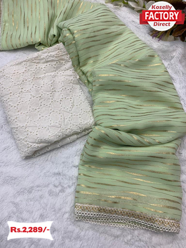 Light Green Soft Georgette Saree With Foil Work