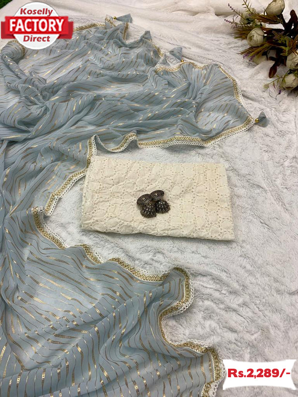 Ash Soft Georgette Saree With Foil Work