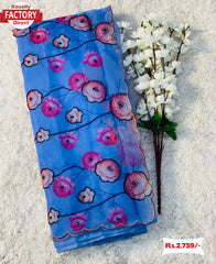 Royal Blue Organza Handwork Saree
