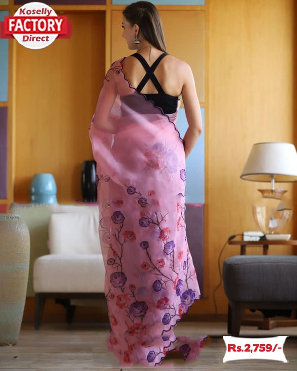 Pink Organza Handwork Saree