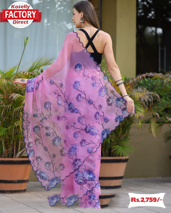 Lavender Organza Handwork Saree