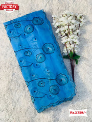 Vibrant Blue Organza Handwork Saree