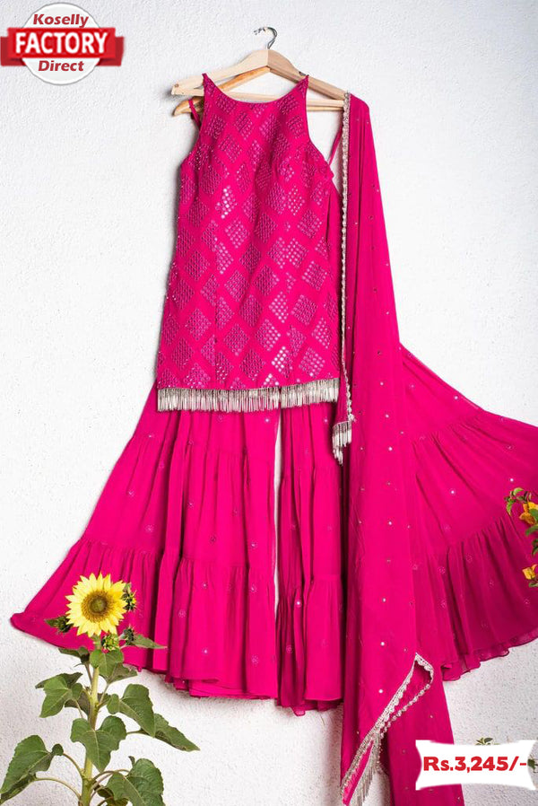 Pink Embroidered Kurtha Sharara Set