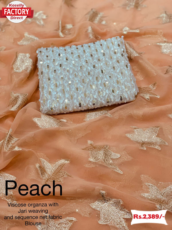 Peach Zari Weaving Fancy Organza Saree