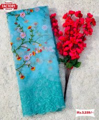 Sky Blue Organza Multi-embroidered Saree