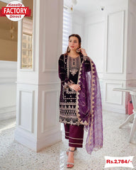 Wine Velvet Embroidered Kurtha Set