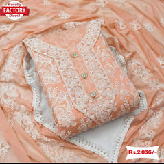 Peach Embroidered Kurtha Suruwal Piece