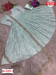 Sea Blue  Embroidered Gown Dupatta Set