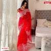 Red Organza Silk Saree With Thread Embroidery