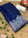 Navy Blue Organza Silk Saree With Thread Embroidery