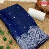 Navy Blue Organza Silk Saree With Thread Embroidery