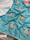 Sky Blue Chinon Silk Saree With Thread Embroidery