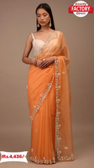 Orange Pure Organza Handworked Saree