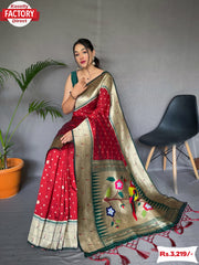 Red Paithani Silk Saree With Tassels