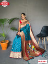 Turquoise Blue Paithani Silk Saree With Tassels