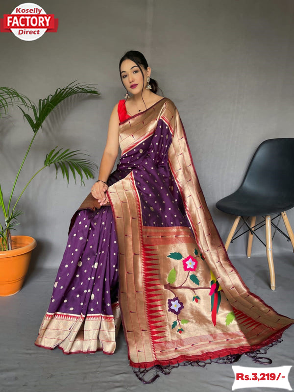 Purple Paithani Silk Saree With Tassels