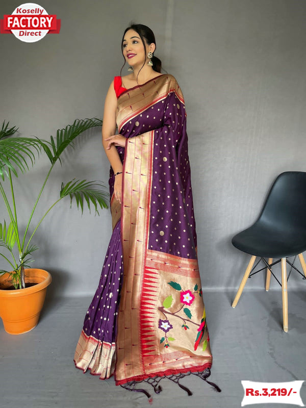 Purple Paithani Silk Saree With Tassels
