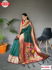 Dark Green Paithani Silk Saree With Tassels