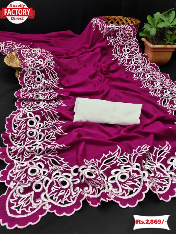 Magenta Vichitra Silk Partywear Saree