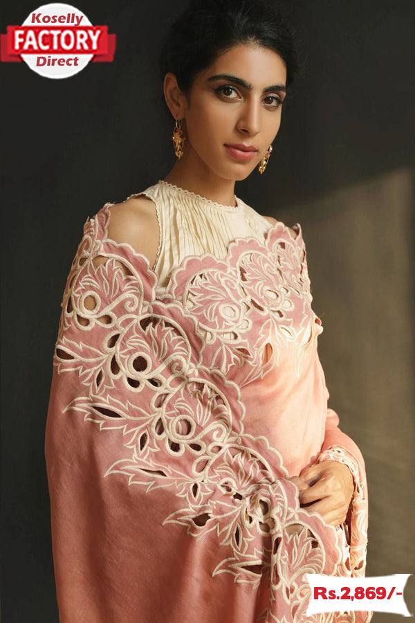 Peach Vichitra Silk Partywear Saree