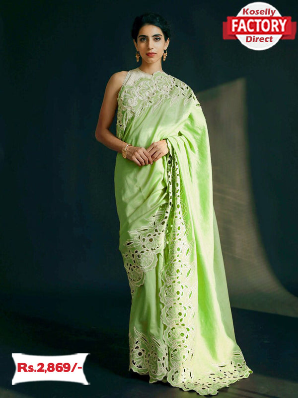 Lime Green Vichitra Silk Partywear Saree