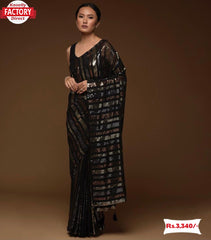 Black Multi-sequins Partywear Saree