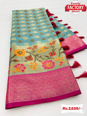 Sea Blue Ikkat Weaving Soft Silk Saree