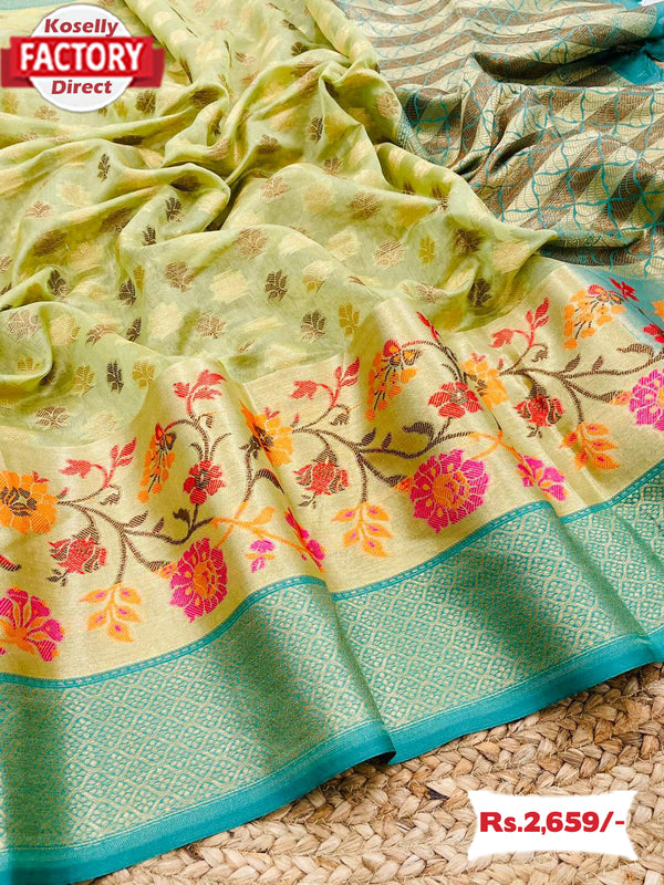 Light Green Ikkat Weaving Soft Silk Saree
