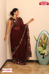 Maroon Pure Georgette Saree With Multi-thread Embroidery