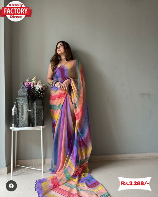 Multi-colour Fancy Organza Saree With Readymade Blouse