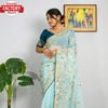 Light Blue Shimmer Chiffon Saree With Embroidery