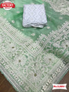 Light Green Organza Chikankari Saree