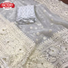 Ash Organza Chikankari Saree