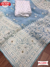 Sky Blue Organza Chikankari Saree