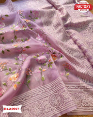 Pink Premium Organza Embroidered Saree