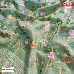 Light Green Premium Organza Embroidered Saree