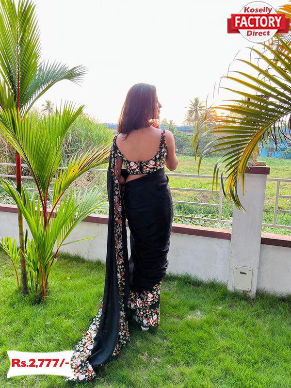 Black Vichitra Silk Embroidered Saree